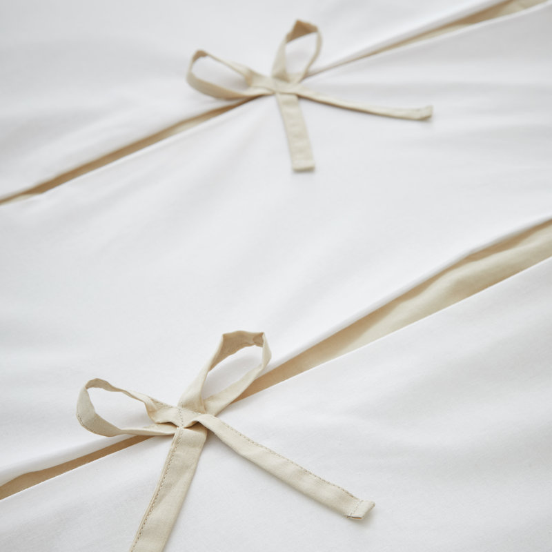Milo Bow Duvet Cover Set with Pillowcases, Natural, Single Duvet Cover + 1 Standard Pillowcase