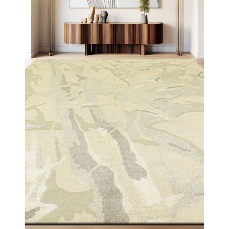 Abstract Area Rug in Ivory/Gray/Beige, Rectangle 3' x 5'