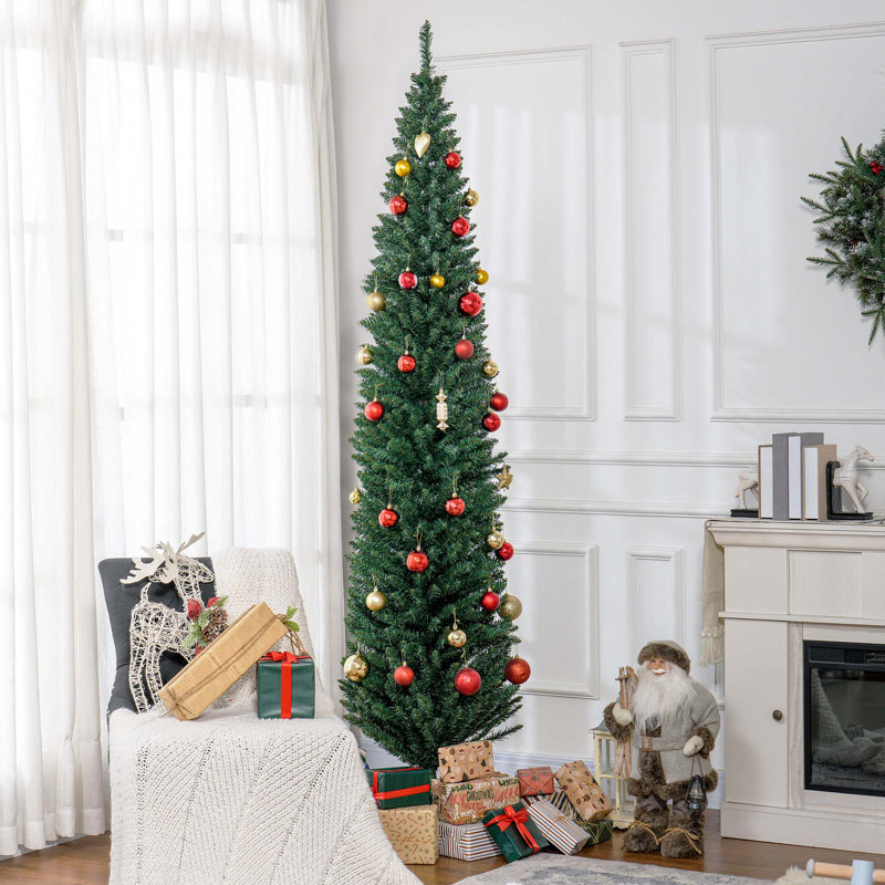Arbre de Noël mince 8 pi - Arbre à crayons artificiel avec support robuste, parfait pour les petits espaces, la maison et le salon