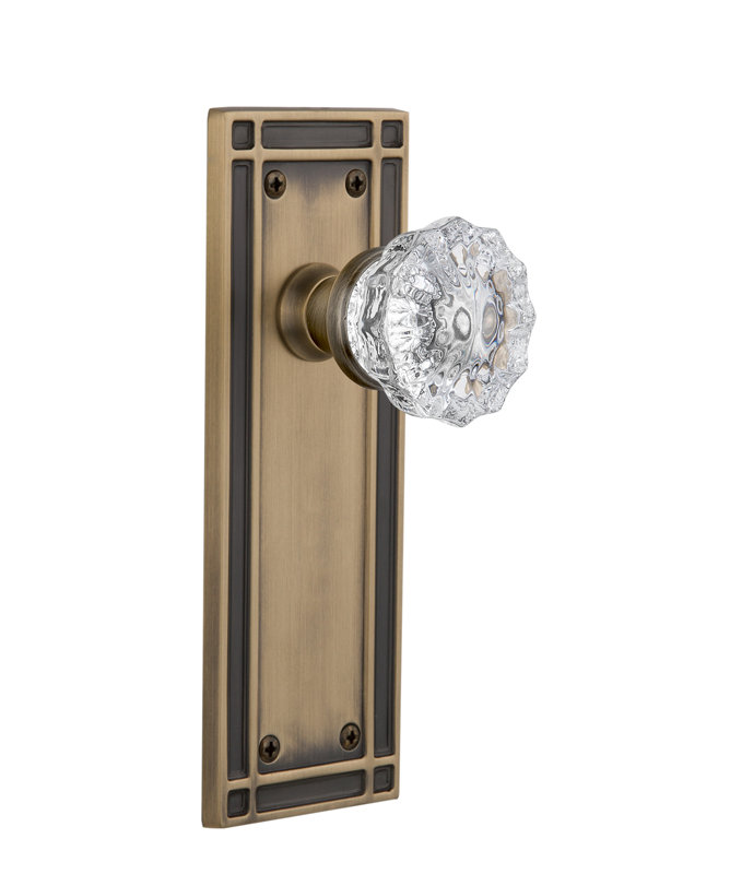 Plaque de mission avec bouton de porte en cristal, Laiton antique, 2-3/8 po