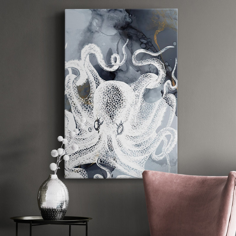 Octopus Ink II, toile tendue avec châssis de qualité supérieure - prête à être accrochée, H 18 po x l 12 po x P 1,5 po
