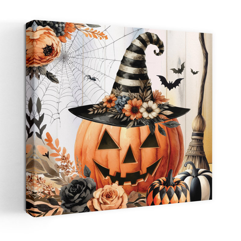 Art floral rétro Jack O'lantern, H 32 po x l 32 po