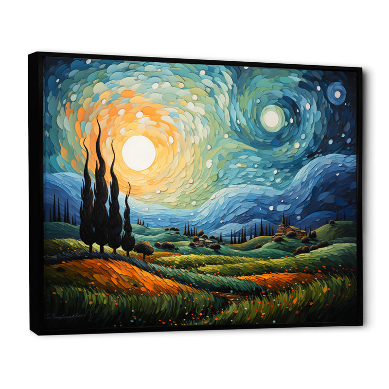 Vangogh the Swaying Cypress II Wall Art, 16" H x 32" W, Black, Floater Framed Print