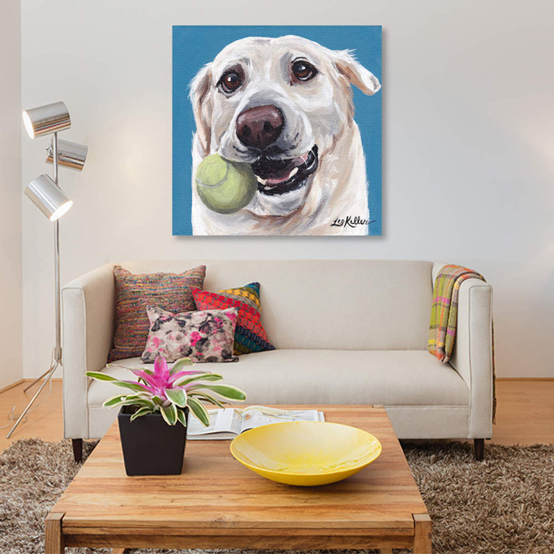«Yellow Lab With Ball» par Hippie Hound Studios, impression sur toile tendue, H 18 po x l 18 po x P 1,5 po, Toile tendue