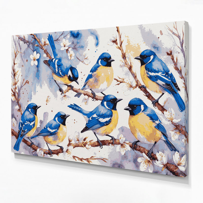 Birds Blue Tit Beige Canvas Wall Art, 12" H x 18" W