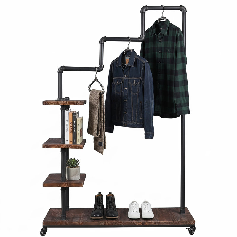 Jaelah 45.3'' Solid Wood Rolling Clothing Rack