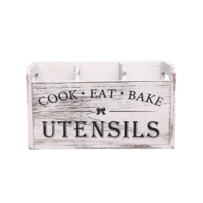 Wooden Utensil Holder With 3 Compartments
