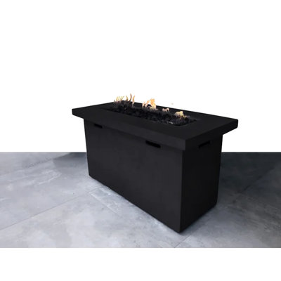 25" H Concrete Fire Pit Table For Outdoor Use - 42" W, , With Adjustable Flame Knob And Lava Rocks W Of H, Rust , Push-Button Operated Stylish