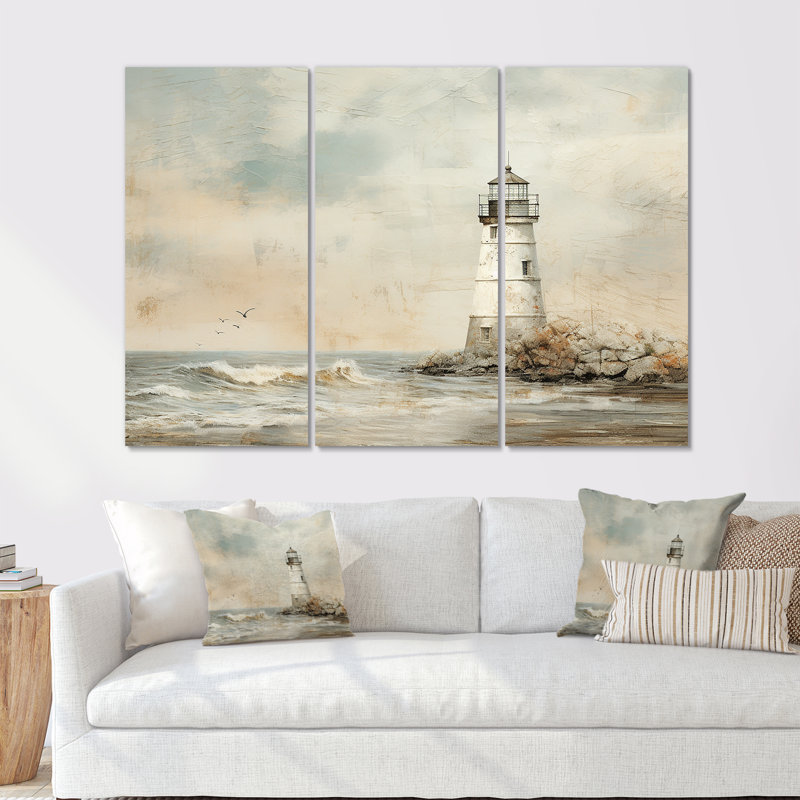 Minimal Gray Light House - Ensemble de décoration murale Beach Light House, H 28 po x l 36 po