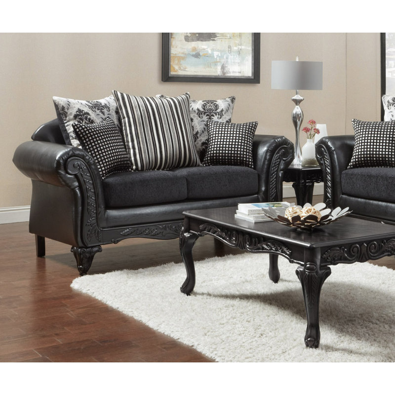 Sabahat Carved Wood Traditional Loveseat, Black