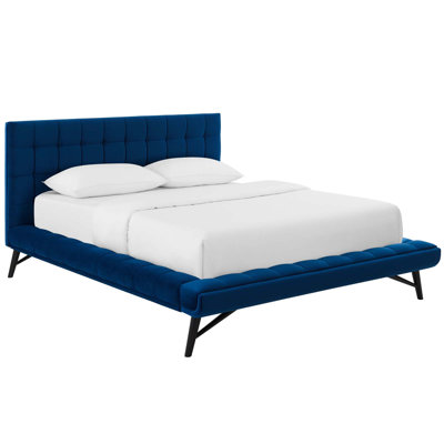 Julia Queen Biscuit Tufted Upholstered Fabric Platform Bed