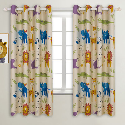Rideaux occultants pour enfants pour chambre à coucher - ensemble de 2 panneaux isolants à œillets thermiques, imprimé animal de chambre obscurcissant pour chambre de bébé