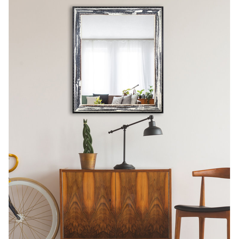 Solid Wood Flat Wall Mirror, 48" H x 24" W, Weathered Whitewash/Dark Rivet