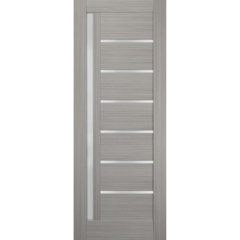 Grey Ash Pine Barn Door with Frosted Glass Panels, 32 x 84 Inches