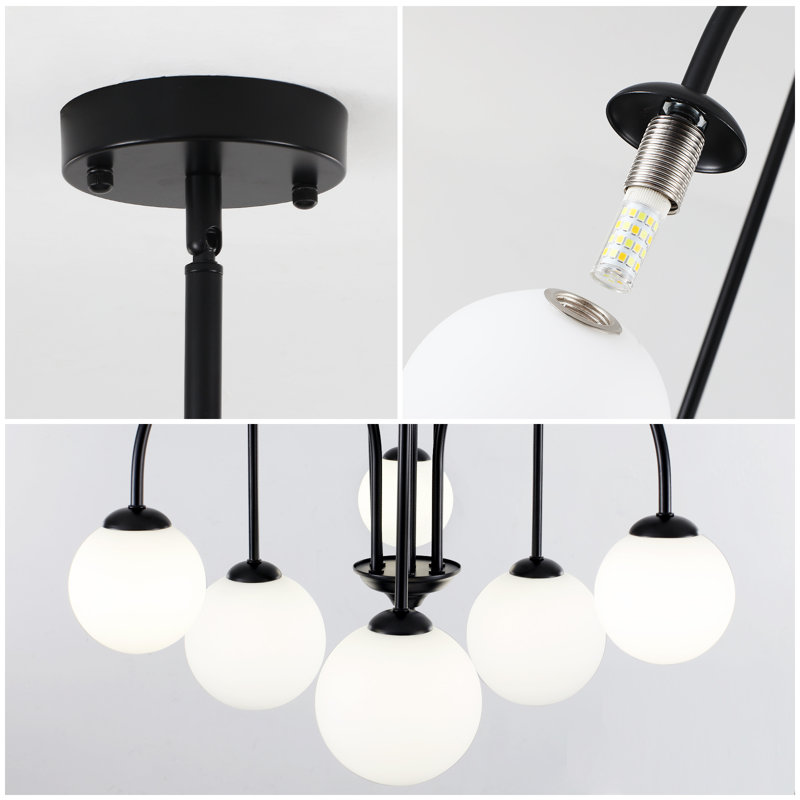 6 - Light Sputnik Glass Bubble Chandelier For Dinning Room, Matte Black