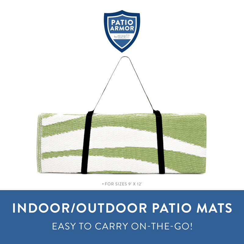 Green and White Reversible Synthetic Outdoor Patio Rug 9' x 12'