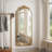 Vintage Arched Full Body Mirror with Ornate Carved Applique, Ideal for Retro Home Decor and Wall Mounting in Living Rooms and Bedrooms.-974598696