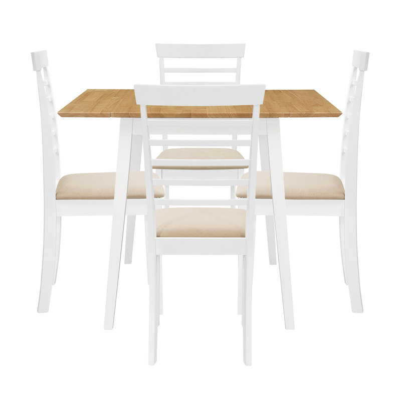 Ahwahnee 4 - Person Drop Leaf Rubberwood Solid Wood Dining Set, White, White