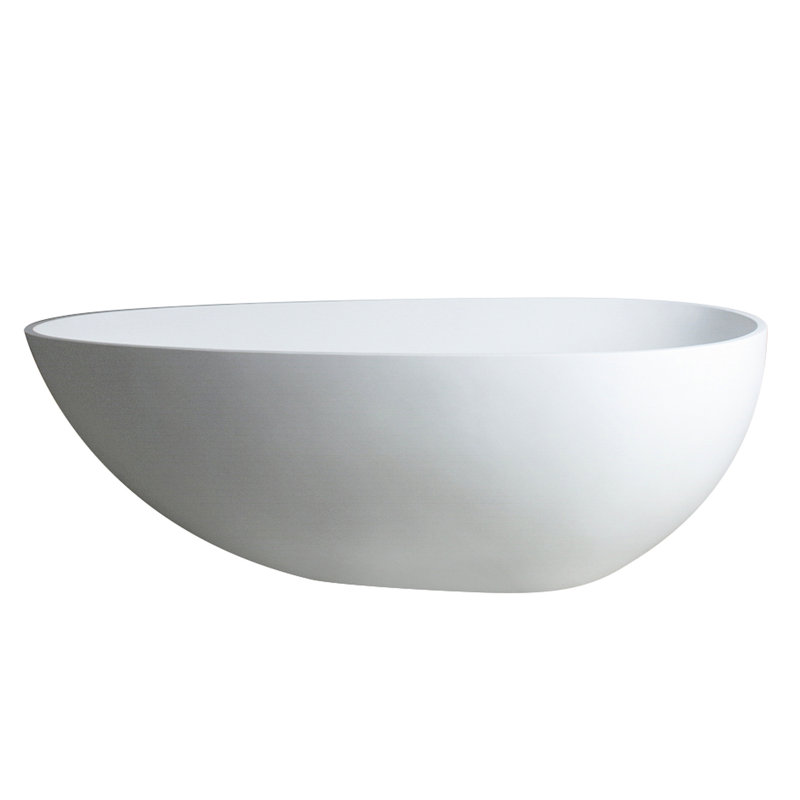Baignoire de trempage autoportante blanche matte de 59 po, structure en résine de pierre, support lombaire ergonomique, système de drainage rapide, lombaire, caractéristique