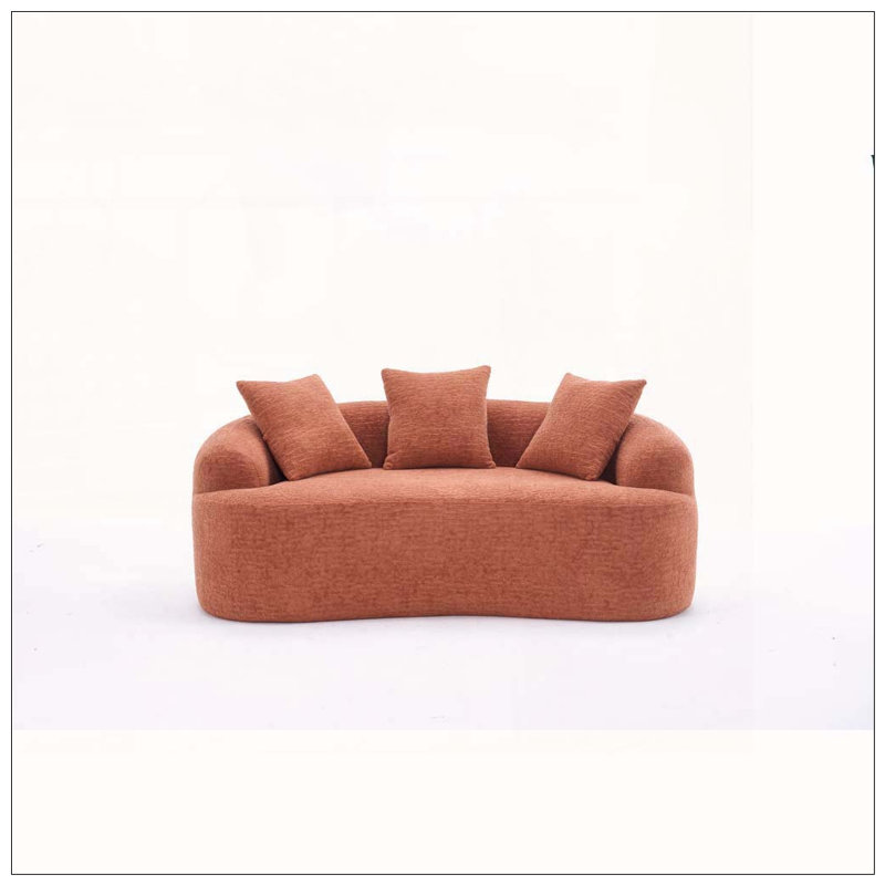 Causeuse en chenille courbée sans assemblage avec mousse 30D et 3 coussins, Tissu corail