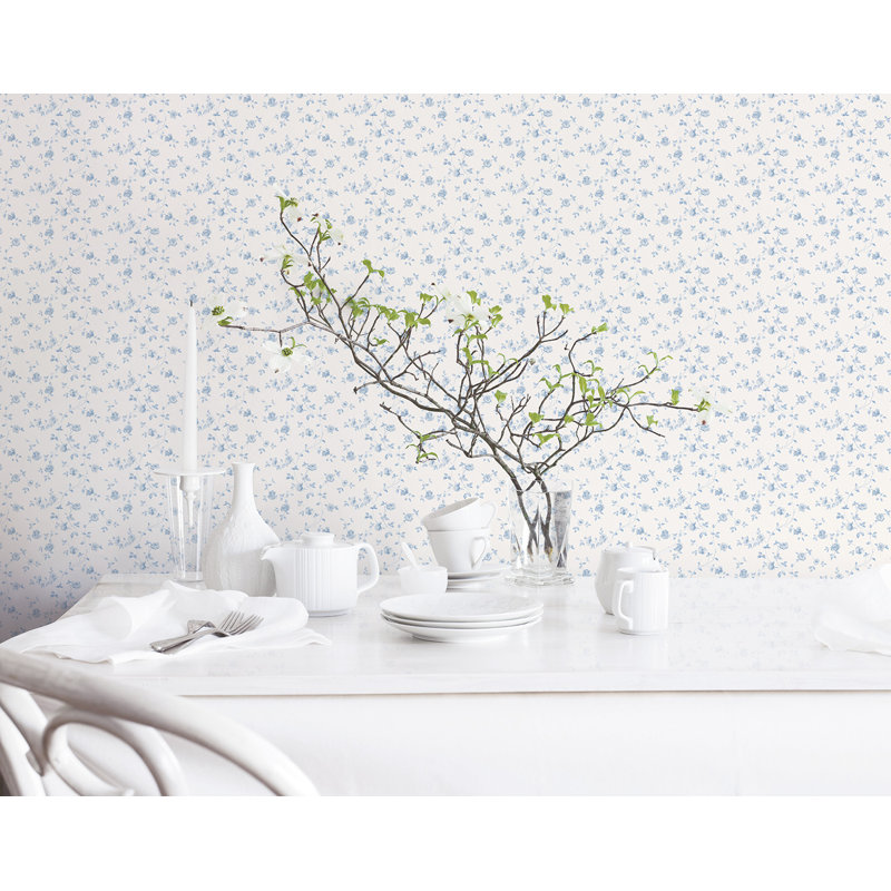 Miniatures 3 Collection Modern Rose Trail Wallpaper Roll, Blue/White