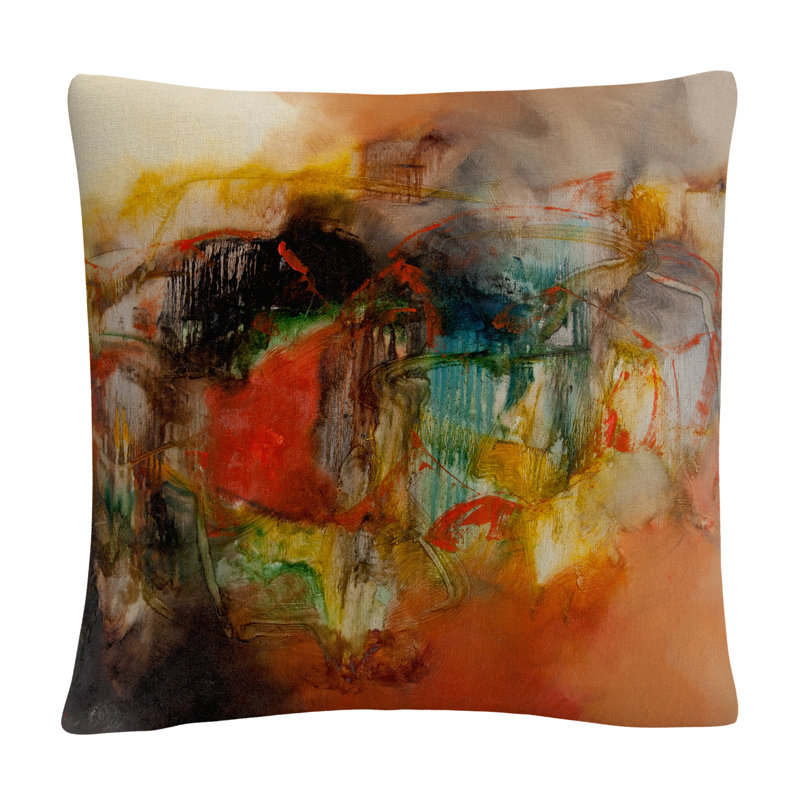 Abstract Multicolor Polyester Square Throw Pillow 16x16