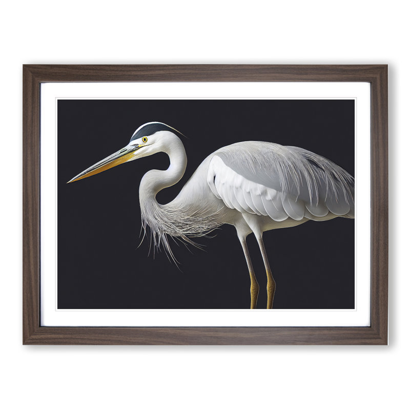 Remarkable Heron Bird 1 Piece Single Picture Frame Painting, 25cm H x 34cm W x 2cm D, Walnut Framed