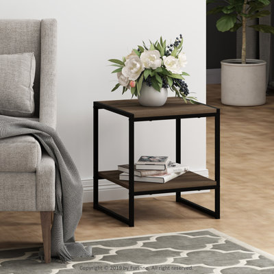 Schkyra Industrial Style Metal Frame Side Table with Storage