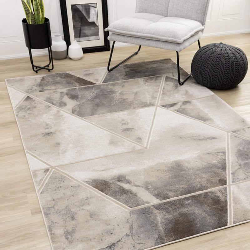 Willemstad Taupe Grey Geometric Area Rug, Rectangle 5'3" x 7'7"