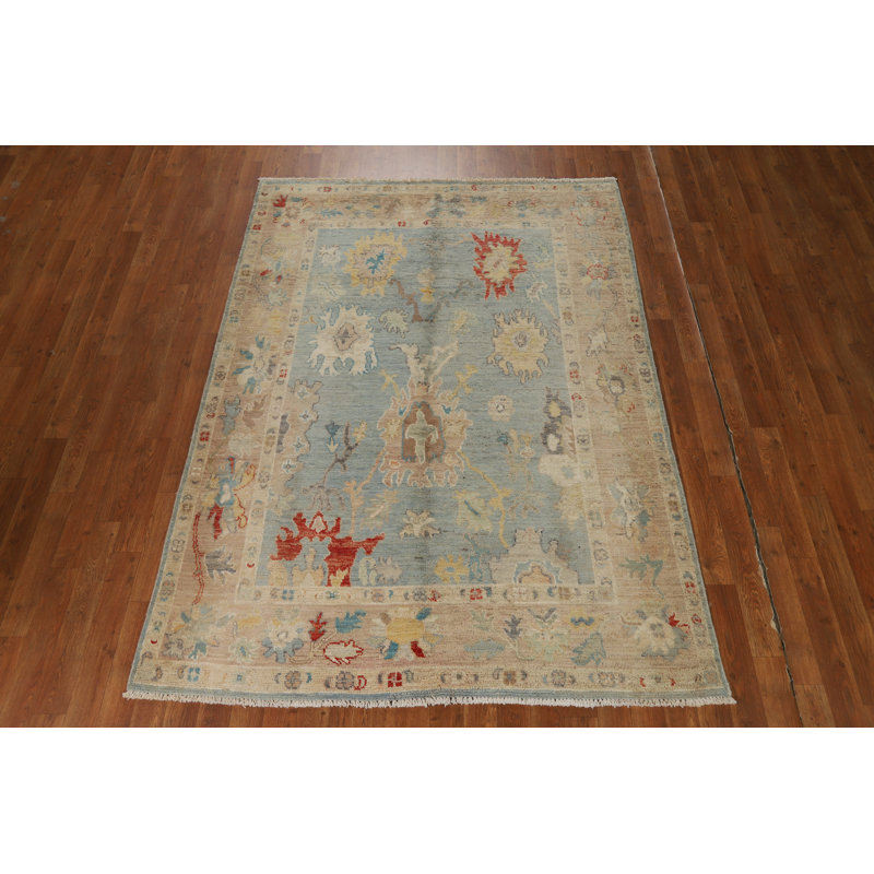 Vegetable Dye Blue Oushak Oriental Rug 5x7