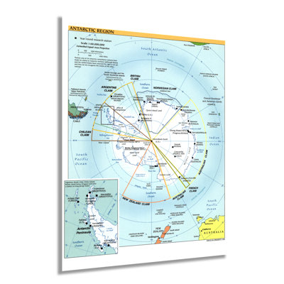 2005 Antarctic Region Map Poster Wall Art on Paper