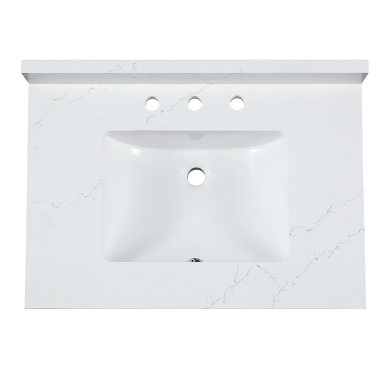 Windfresh White Quartz Vanity Top with Integrated Ceramic Basin