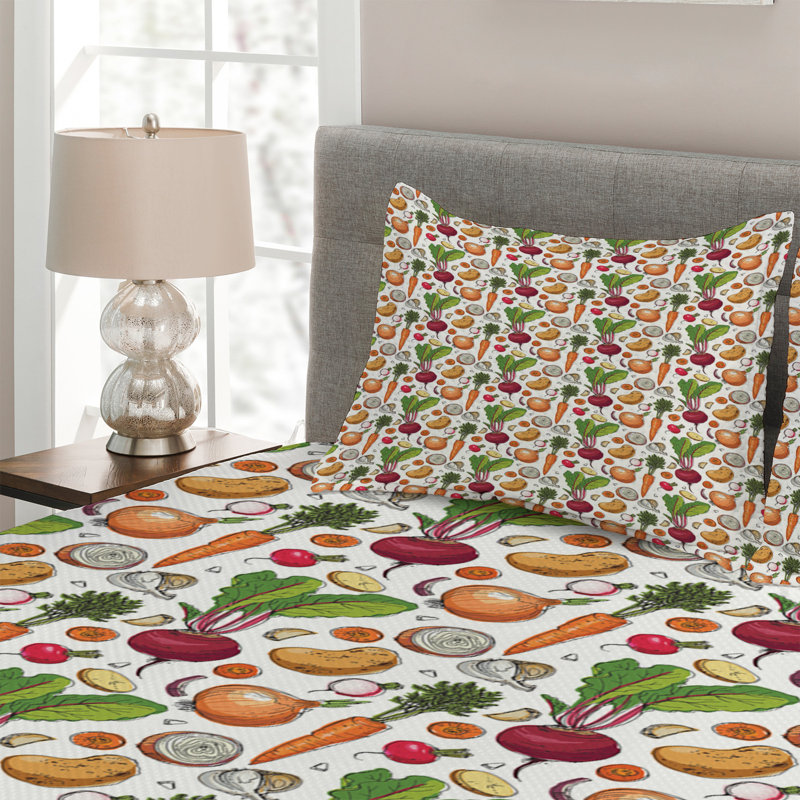 Vegetables Polyester Coverlet, King Bedspread + 2 Shams