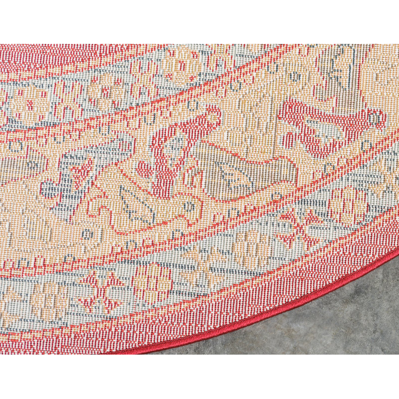 Tapis rouge de style oriental Eesi, Rond 6 pi 1 po