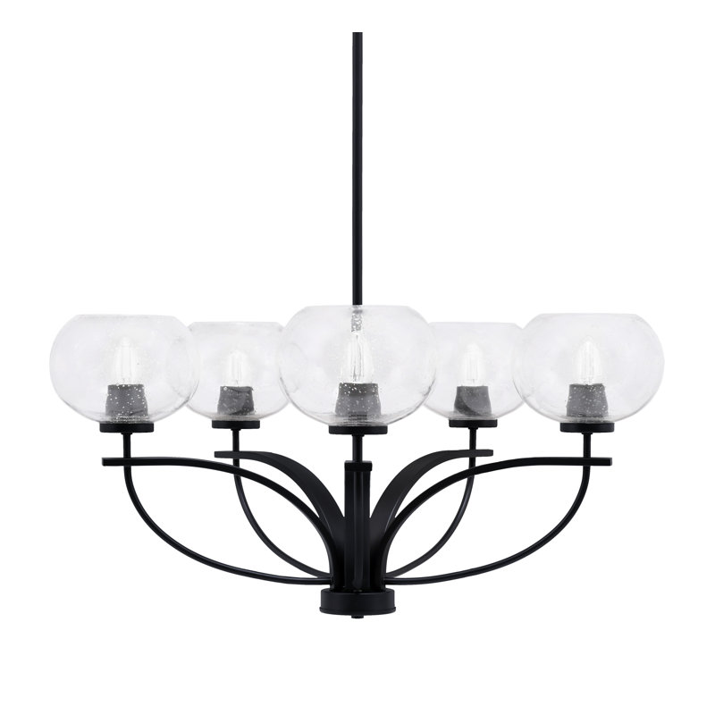 Cavella 5 Light, Uplight, Chandelier Shown In Matte Black Finish With 7" Glass, Clear