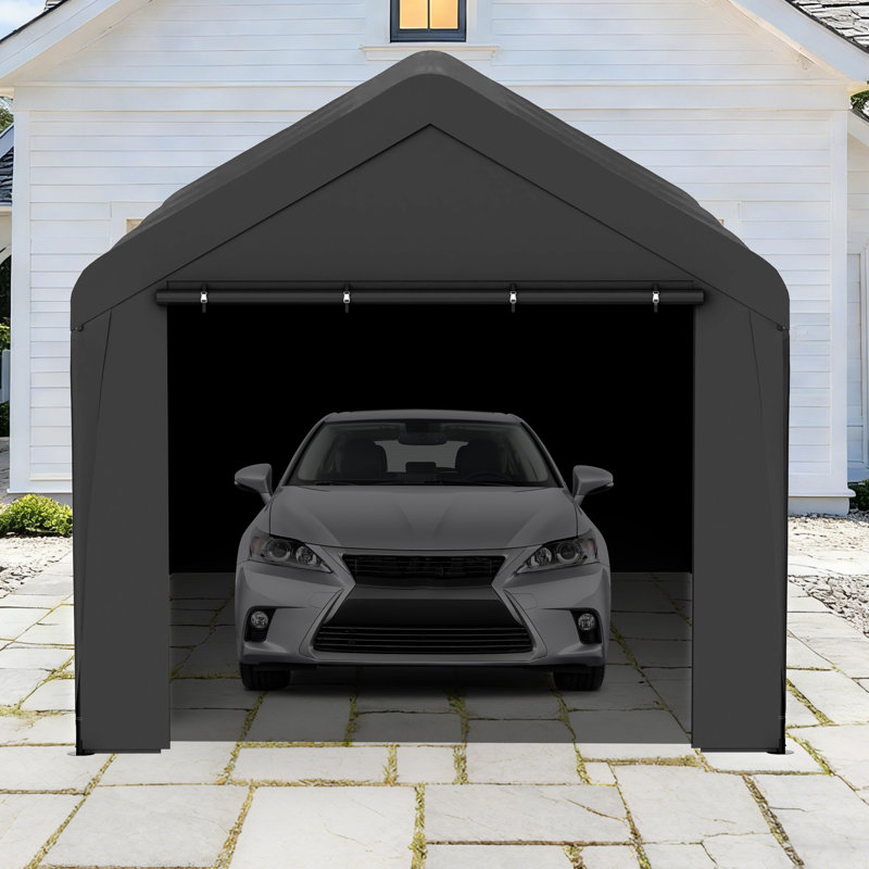 Outdoor Carport 10' X 20' Portable Garage Car Shelter Shade With Removable Sidewalls & Doors, Carport Canopy With Powder-coated Steel Frame For Outdoor Party, Birthday, Black