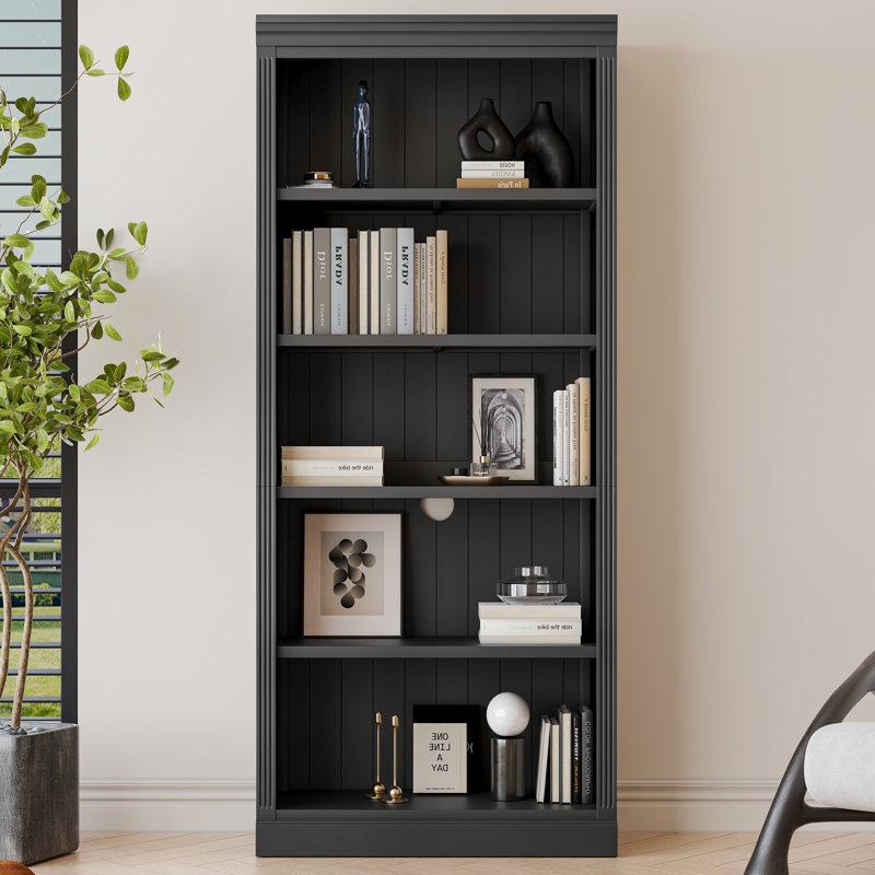 Bibliothèque haute en bois avec tablettes réglables et rangement