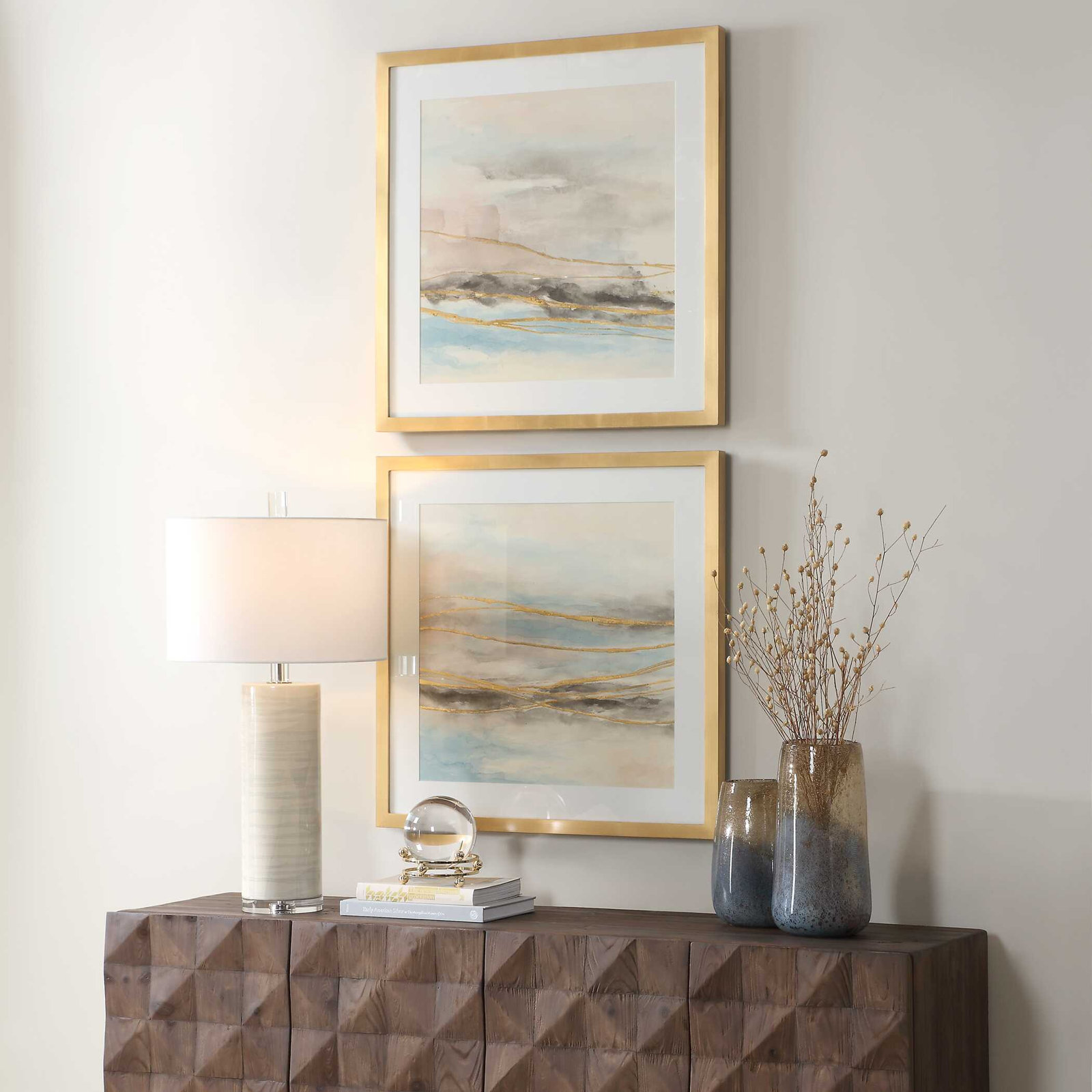 So Golden Abstract Landscape Print Set