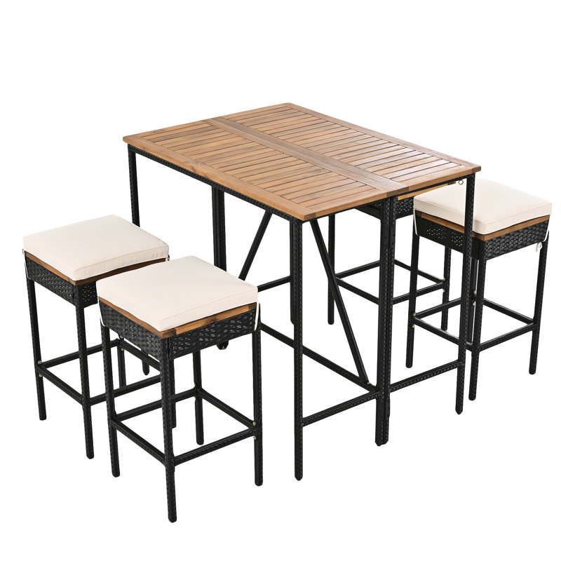 Table pliante en bois et huit tabourets avec construction pour la vie en plein air, 8