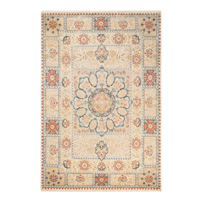 Tapis unique ivoire / bleu / rouge noué à la main Oakhur 6 pi 2 po x 9 pi 1 po