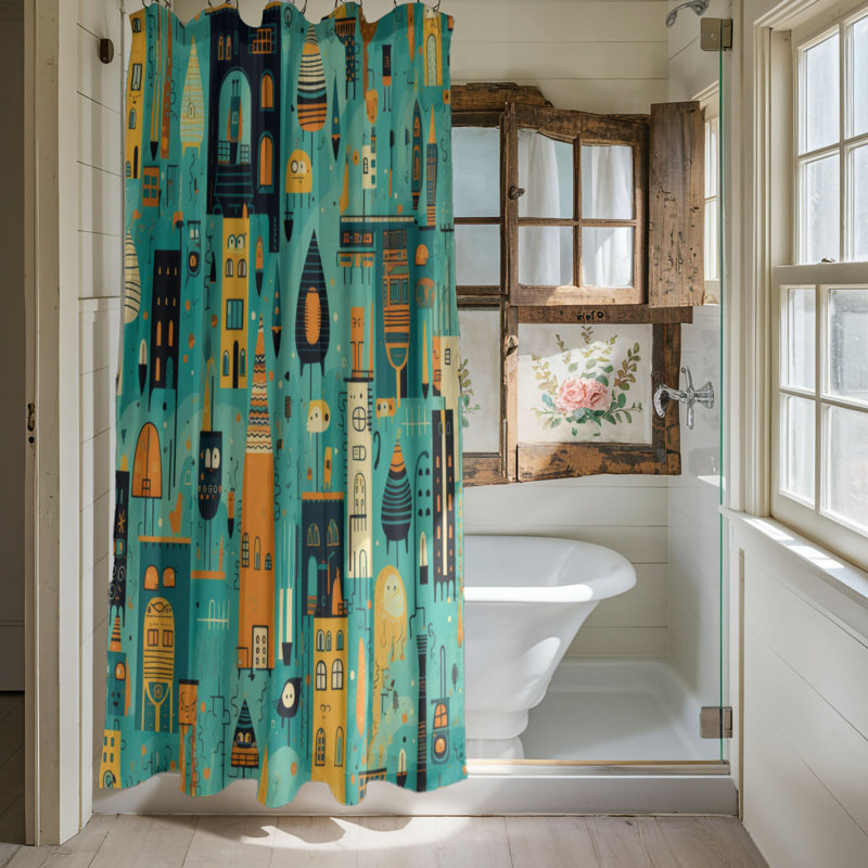 Wacky City - Rideau de douche Premium, H 74 po x l 71 po