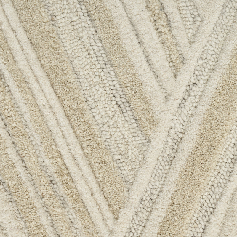 Ebern Designs Atyana Ivory Modern Indoor Wool Rug, Runner 2'3" x 7'6"