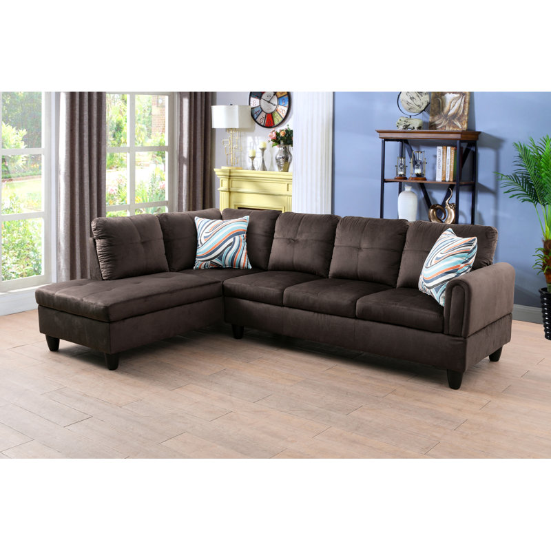 Upholstered L-Shaped Sectional Right Hand Facing, Dark Brown Microfiber/Microsuede, Left Hand Facing