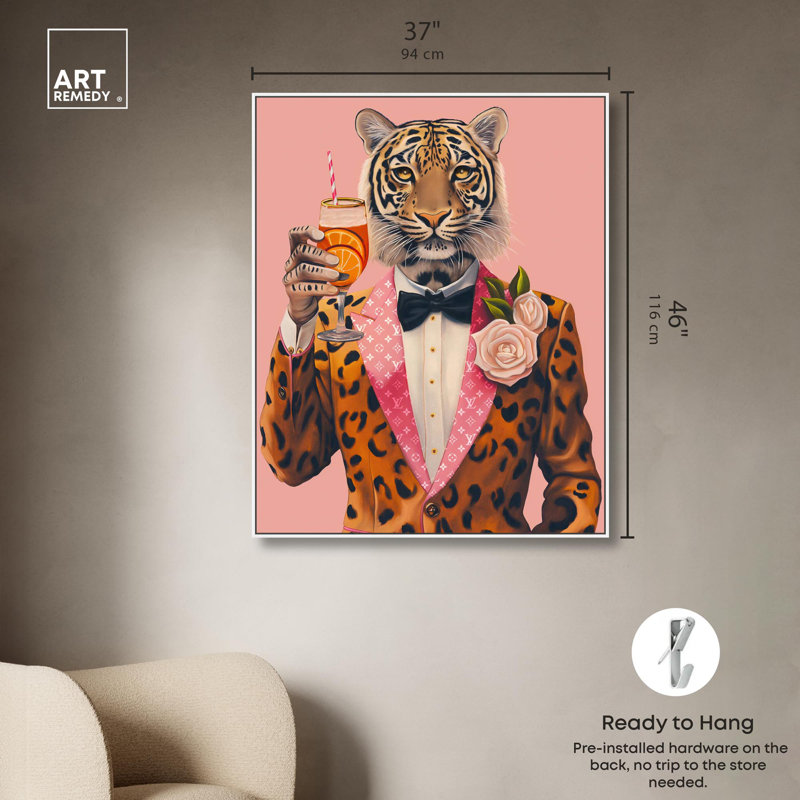 «Tiger Bellini», art mural Glam, H 46 po x l 37 po, Cadre flottant blanc