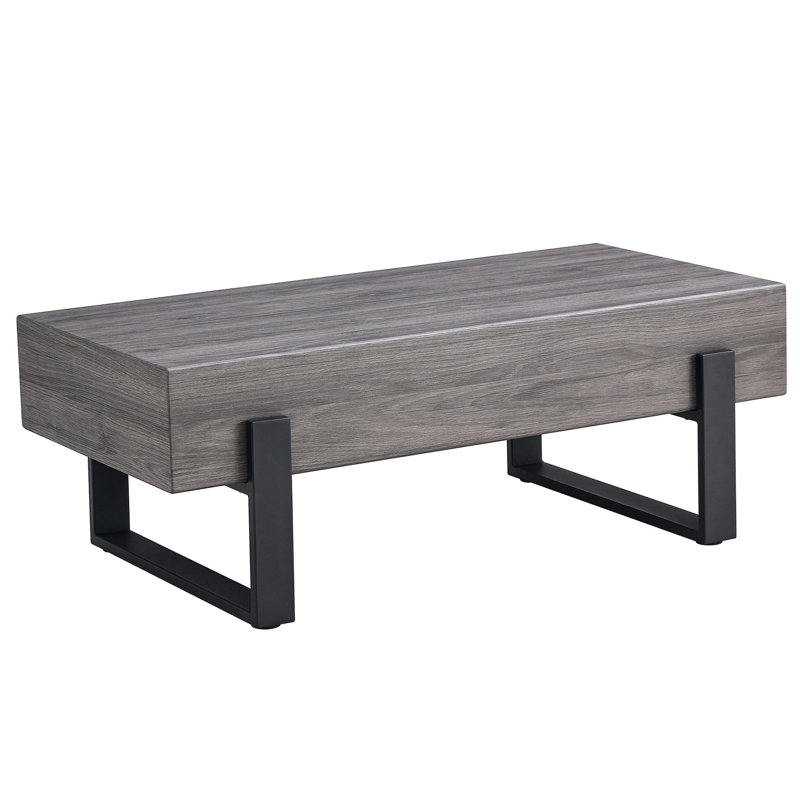 Table basse grise avec sections en métal noir - Design simple pour différents endroits