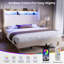 Structure de lit double avec tête de lit à oreilles en velours côtelé de 51 po de hauteur et tablette de rangement, lit plateforme tapissier avec lumières DEL et station de charge, aucun sommier nécessaire, assemblage facile, crème-129953401-129953406
