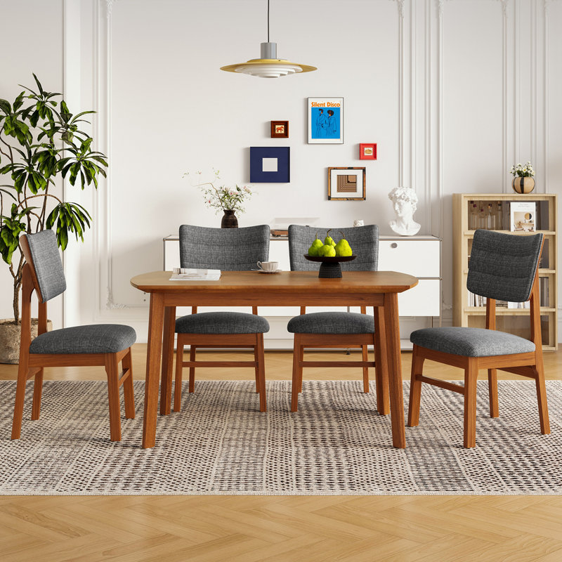 Ensemble de table de salle à manger 5 pièces à structure en bois avec 4 chaises rembourrées