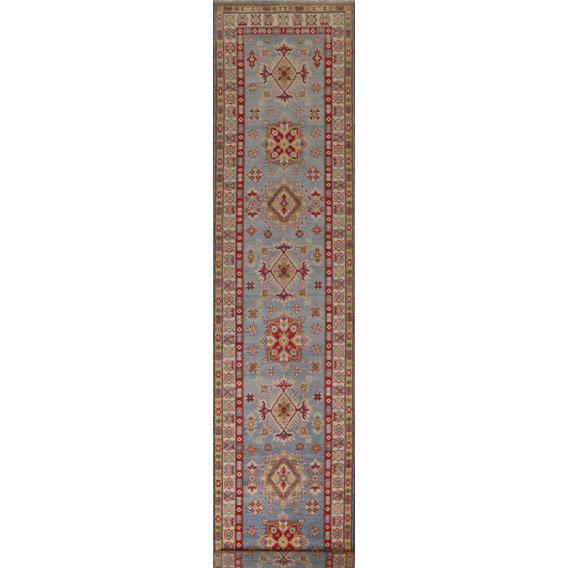 Tapis de couloir bleu clair en laine Kazak fait à la main 3 x 17