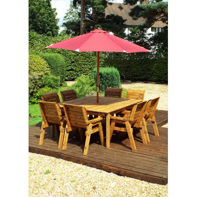 Franco 8 - Person Wood Patio Dining Set with Square Table , Cushions Included