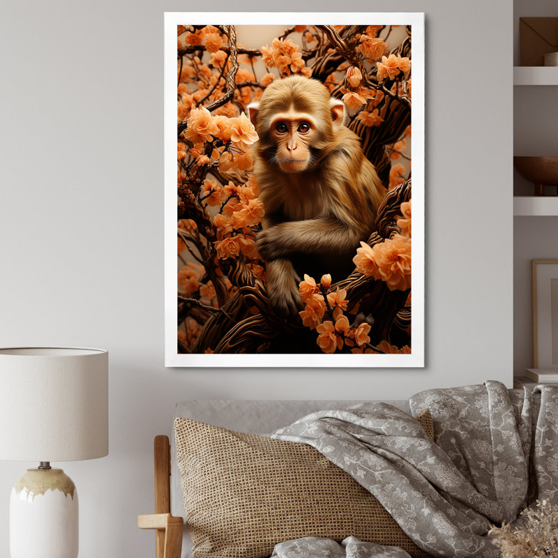 Palette d'automne brun - art mural singe, H 32 po x l 16 po x P 1 po, Cadre simple blanc